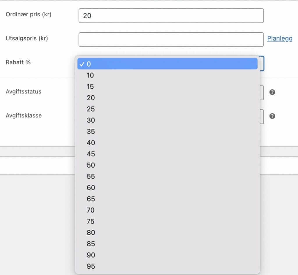 Prosenter i woocommerce
